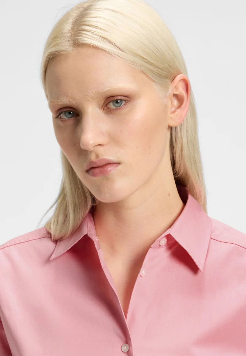 HUGO Oversized-fit blouse in cotton canvas with embroidered logo