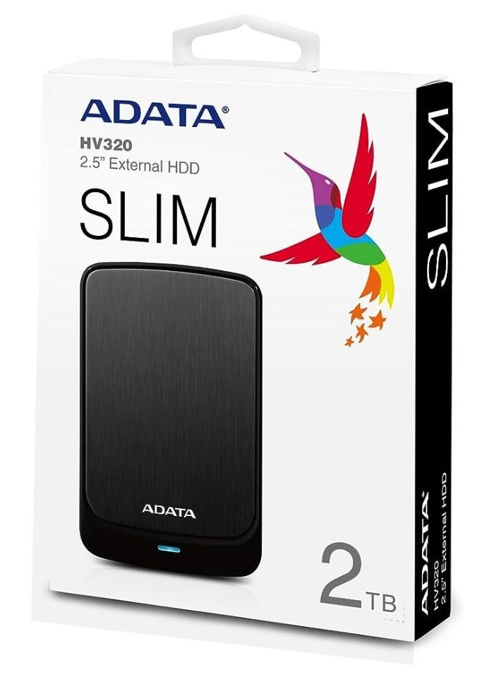 أداتا - محرك الأقراص الصلبة الخارجي ADATA HV320 سعة 2 تيرابايت محرك الأقراص الصلبة المحمول النحيف ونقل البيانات بسرعة | أسود - Image 1