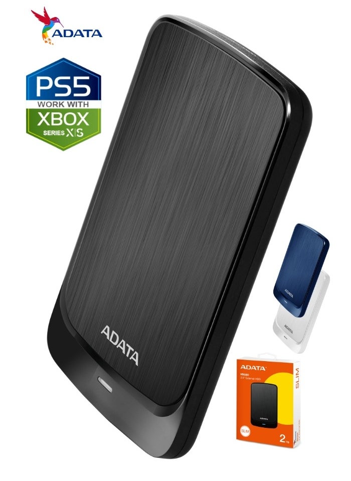 أداتا - محرك الأقراص الصلبة الخارجي ADATA HV320 سعة 2 تيرابايت محرك الأقراص الصلبة المحمول النحيف ونقل البيانات بسرعة | أسود - Image 1