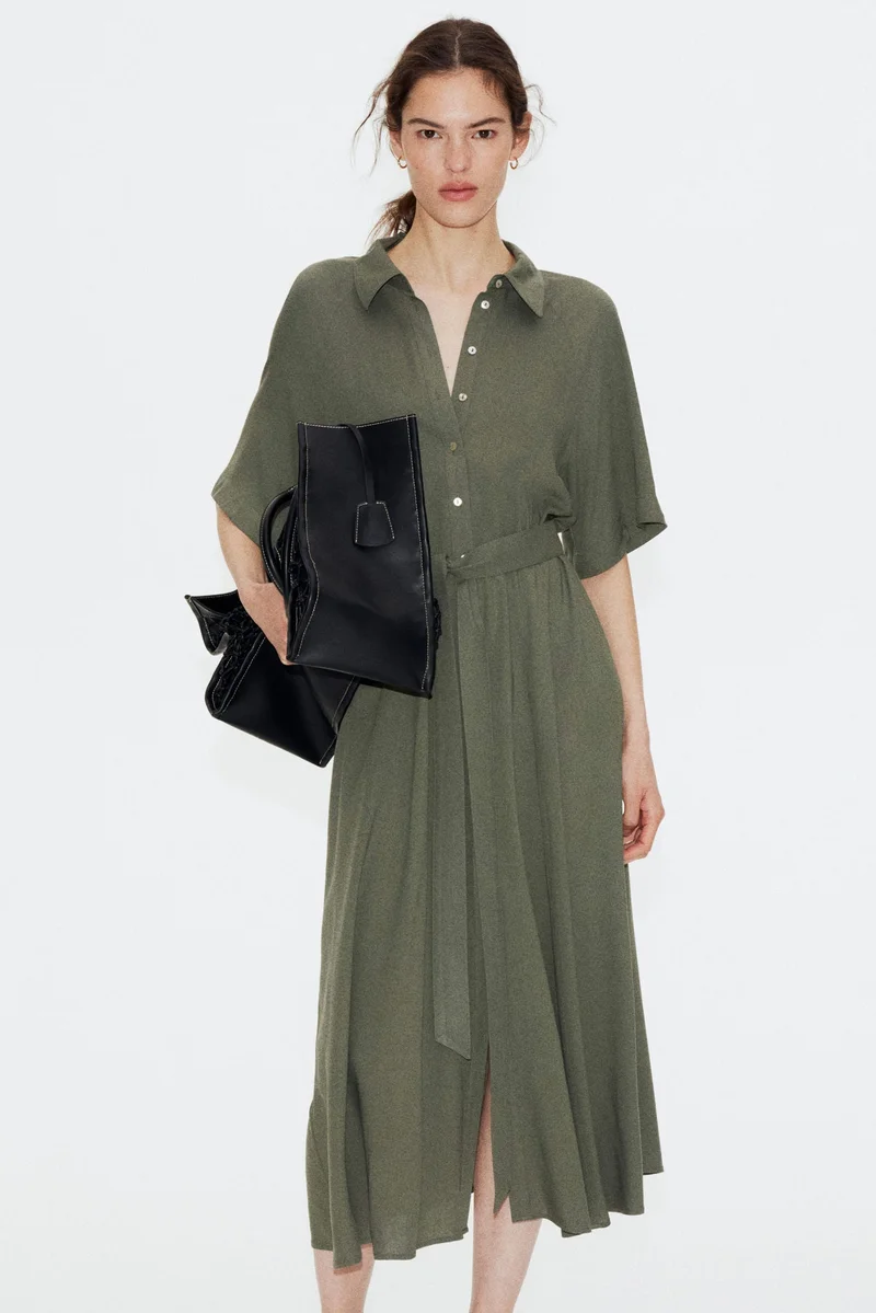 اتش اند ام Tie-belt shirt dress
