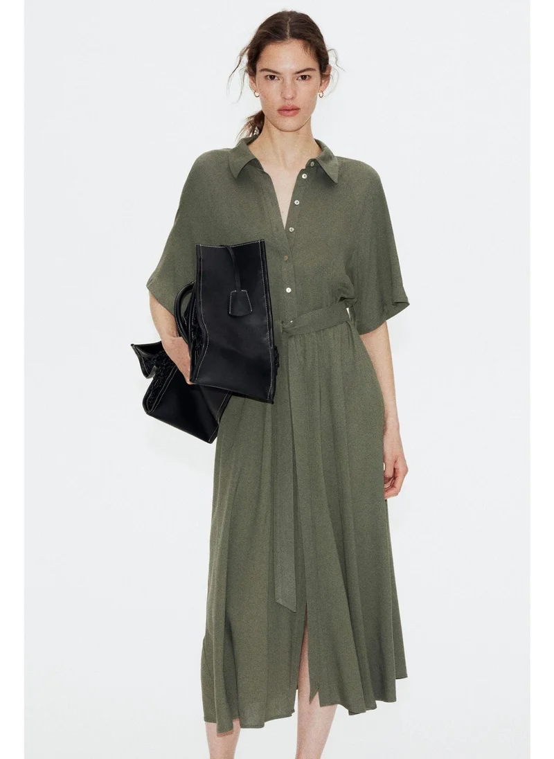 اتش اند ام Tie-belt shirt dress