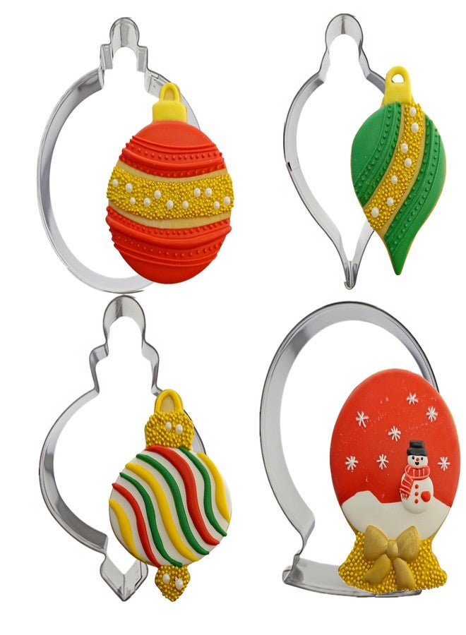 TUZICAKE Large Christmas Ornaments Cookie Cutters, 4Pcs Winter Holiday Cutter Molds Size from 4" to 4.25" Snow Globe,Round Ornament,Teardrop Bauble, Finial Ornaments Shapes,Stainless Steel - Image 1