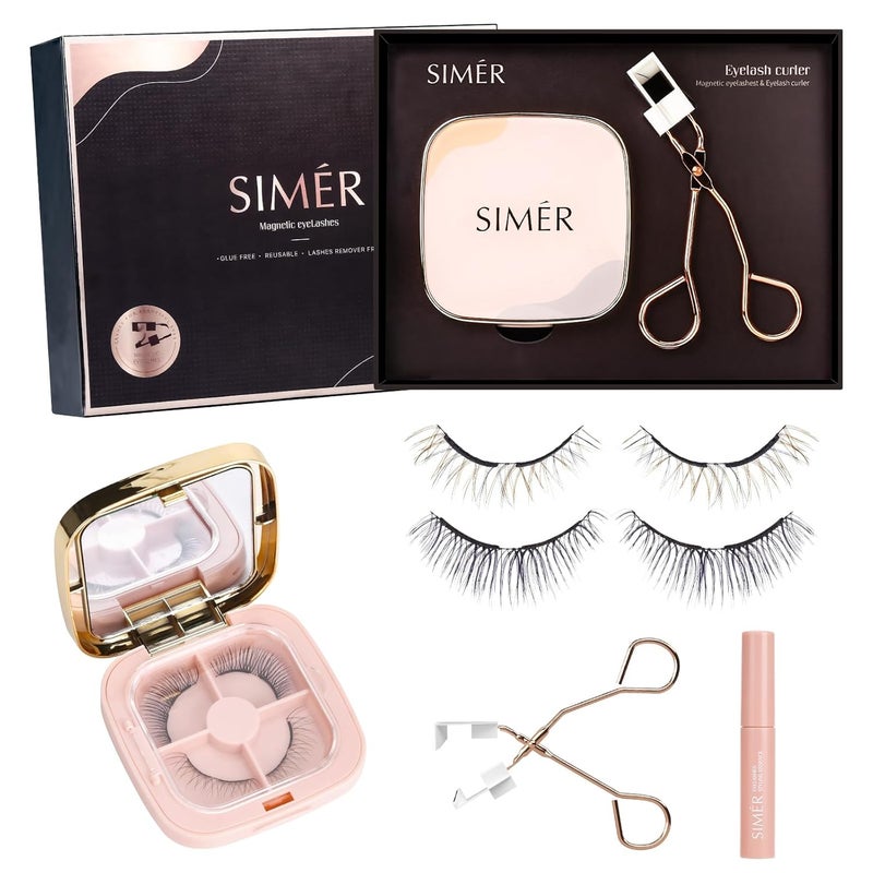 SIMER Magnetic Eyelashes without Eyeliner, Dual Magnetic Eyelashes with Applicator, 4D Reusable Magnetic Lashes NO Eyeliner or Glue Needed, Soft Magnets Natural Look Easy to Wear 