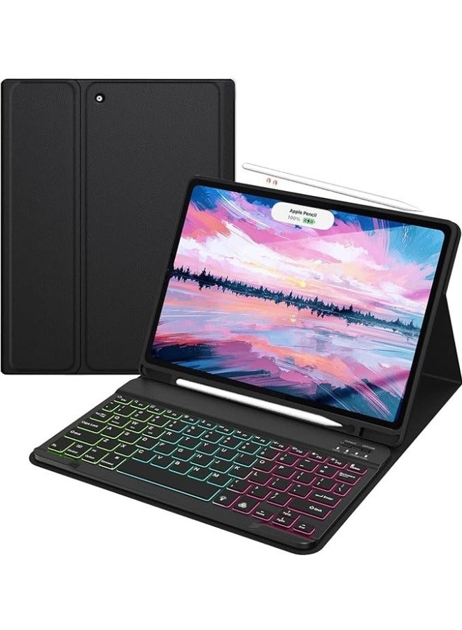 Backlight Keyboard Case Compatible with iPad Air 11 inch (2024) M2, iPad Air 6th Generation - Color Backlight, Flip Stand Case with Pencil Holder - Image 1