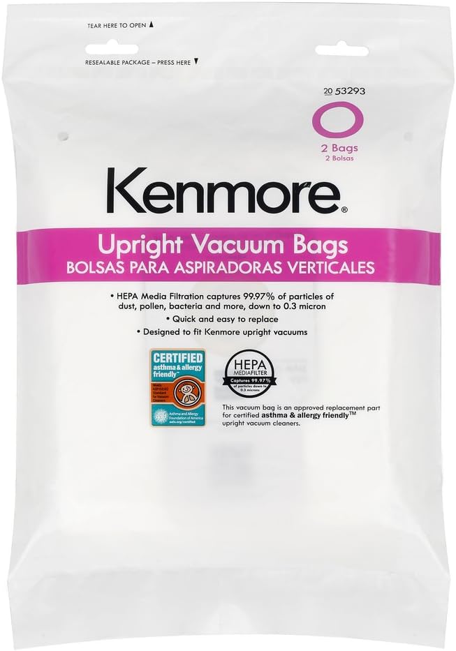 Kenmore 53293 Style O HEPA Cloth Vacuum Bags for Kenmore Upright Vacuum Cleaners 2 PackWhite - Image 1