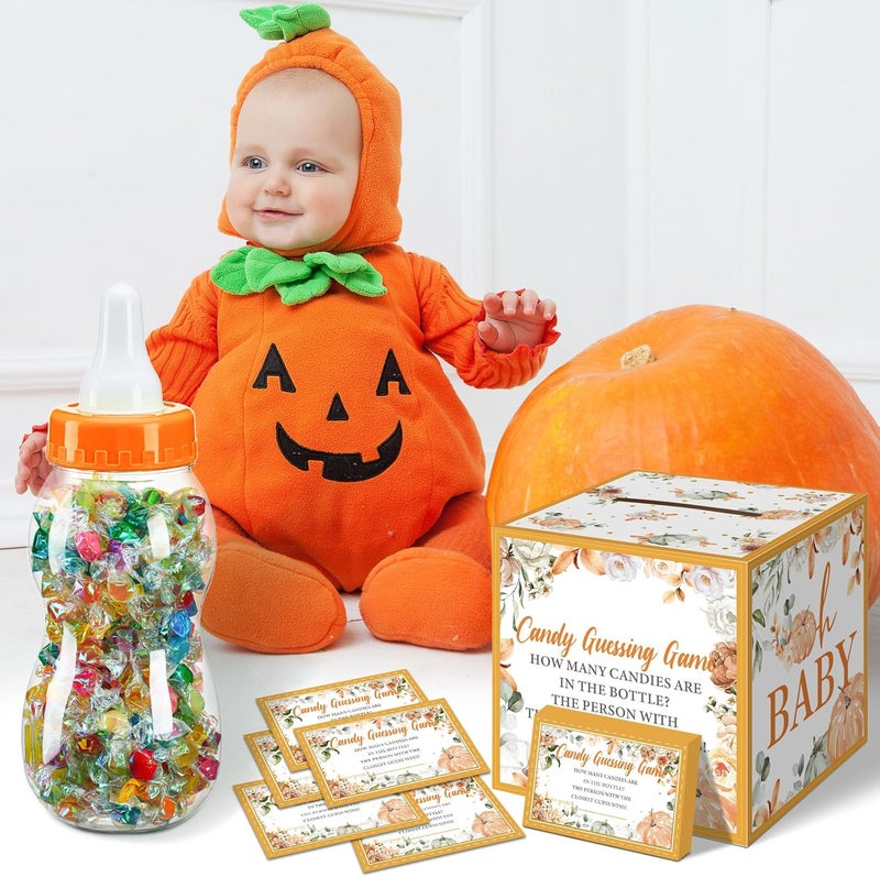 Glenmal 52 Pcs Baby Shower Games Gift Sets Large Baby Bottle for Shower Game Guess How Many Candies Decorations for Gender Reveal(Little Pumpkin) - Image 3