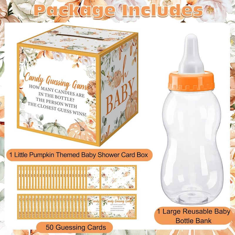 Glenmal 52 Pcs Baby Shower Games Gift Sets Large Baby Bottle for Shower Game Guess How Many Candies Decorations for Gender Reveal(Little Pumpkin) - Image 4