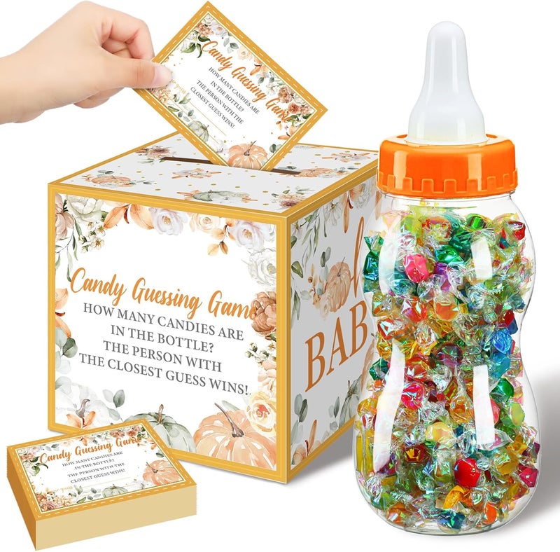 Glenmal 52 Pcs Baby Shower Games Gift Sets Large Baby Bottle for Shower Game Guess How Many Candies Decorations for Gender Reveal(Little Pumpkin) - Image 1