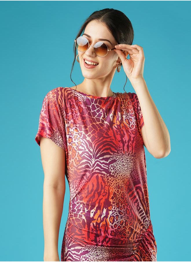 globus - Animal Printed Ruched Bodycon Midi Dress by Styli - Image 1