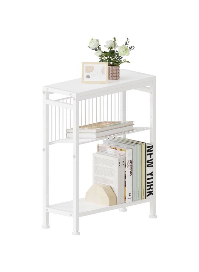 Lifenite Side Table for Small Spaces, Narrow End Table with Magazine Holder, 2 in 1 Design Slim Side Table, Skinny Nightstand for Living Room Bedroom, Thin Side Magazine Table, White - Image 1