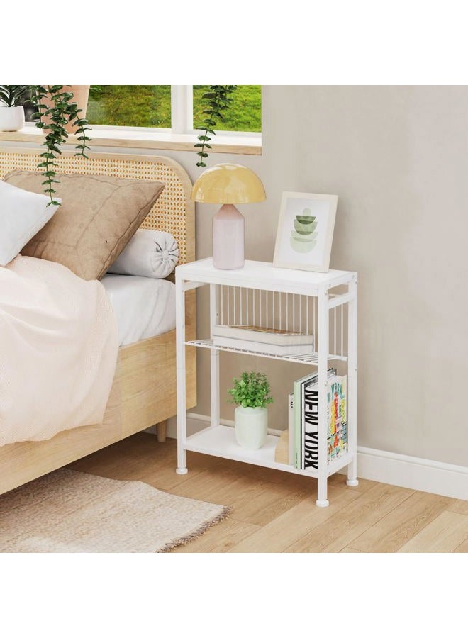 Lifenite Side Table for Small Spaces, Narrow End Table with Magazine Holder, 2 in 1 Design Slim Side Table, Skinny Nightstand for Living Room Bedroom, Thin Side Magazine Table, White - Image 4