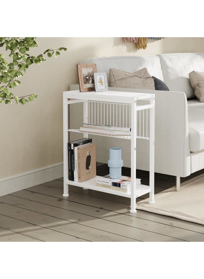 Lifenite Side Table for Small Spaces, Narrow End Table with Magazine Holder, 2 in 1 Design Slim Side Table, Skinny Nightstand for Living Room Bedroom, Thin Side Magazine Table, White - Image 2