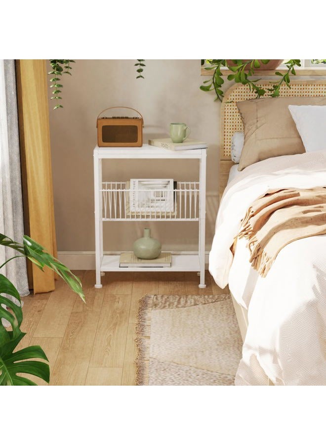 Lifenite Side Table for Small Spaces, Narrow End Table with Magazine Holder, 2 in 1 Design Slim Side Table, Skinny Nightstand for Living Room Bedroom, Thin Side Magazine Table, White - Image 3