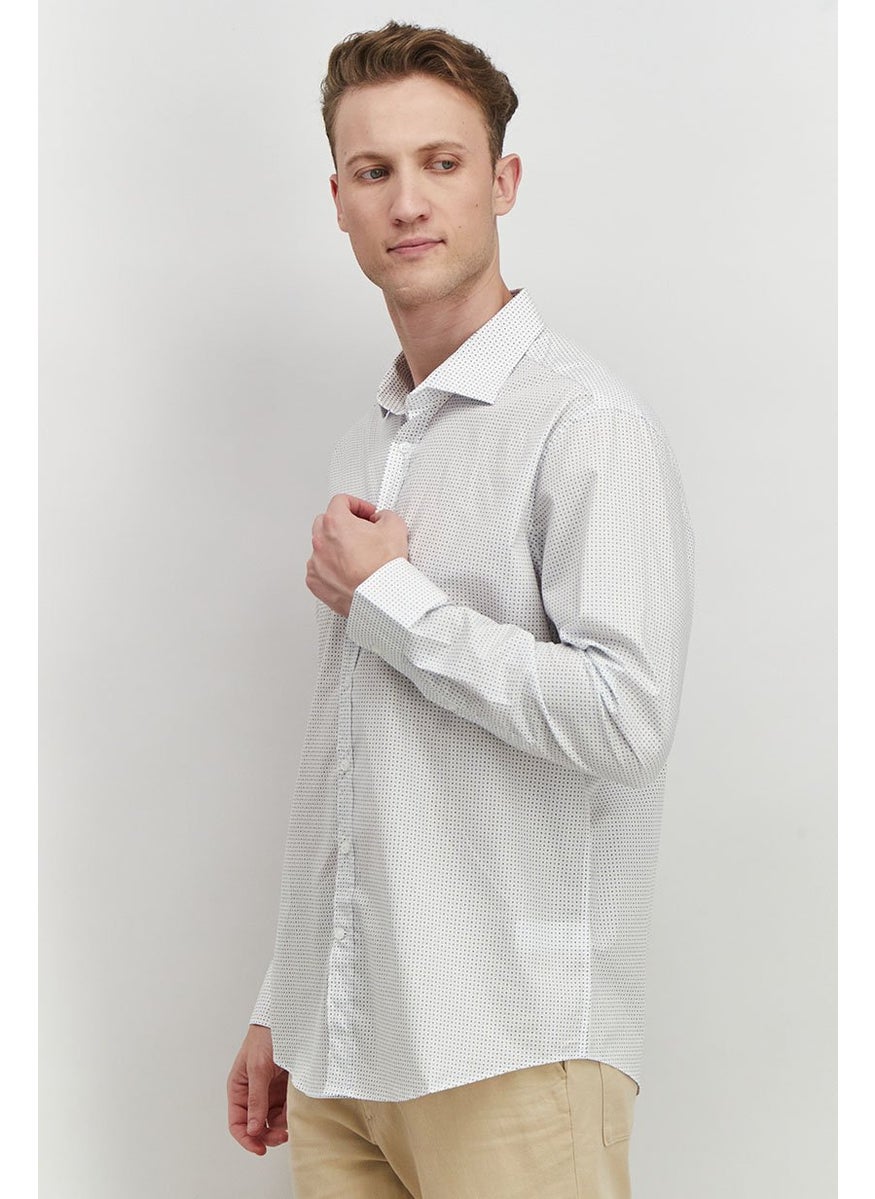 Tchibo Men Modern Fit Long Sleeve Micro Dot Casual Shirt, White  - Image 4