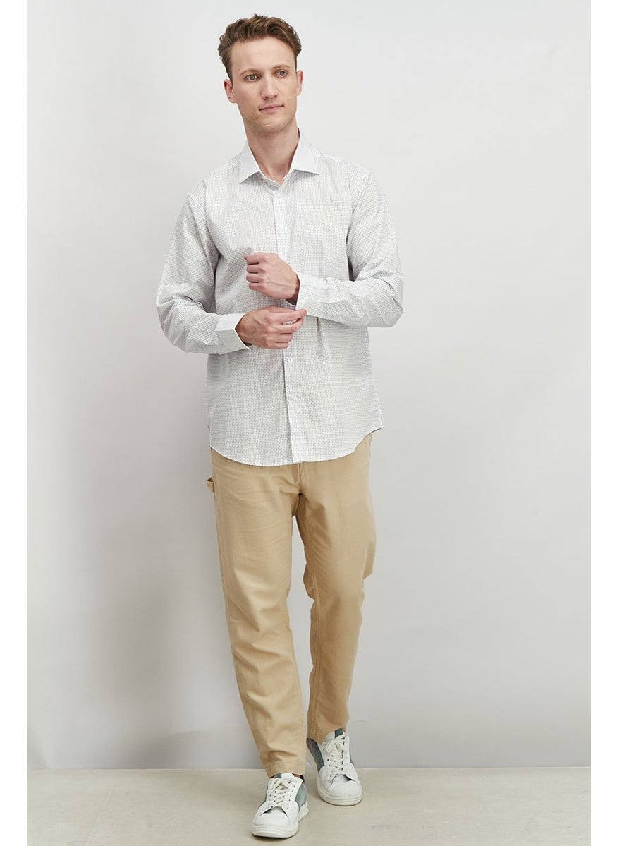Tchibo Men Modern Fit Long Sleeve Micro Dot Casual Shirt, White  - Image 2