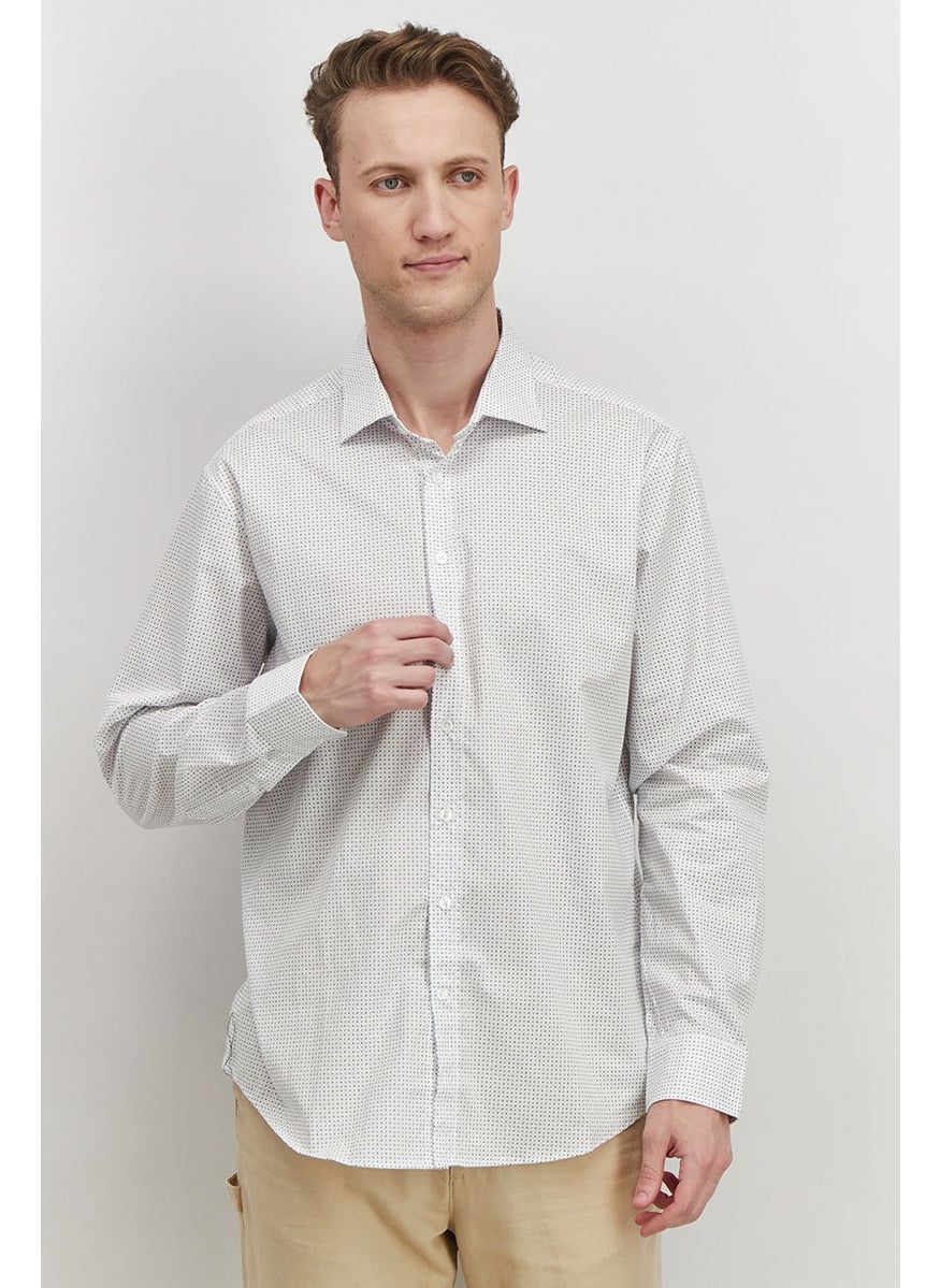 Tchibo Men Modern Fit Long Sleeve Micro Dot Casual Shirt, White  - Image 1