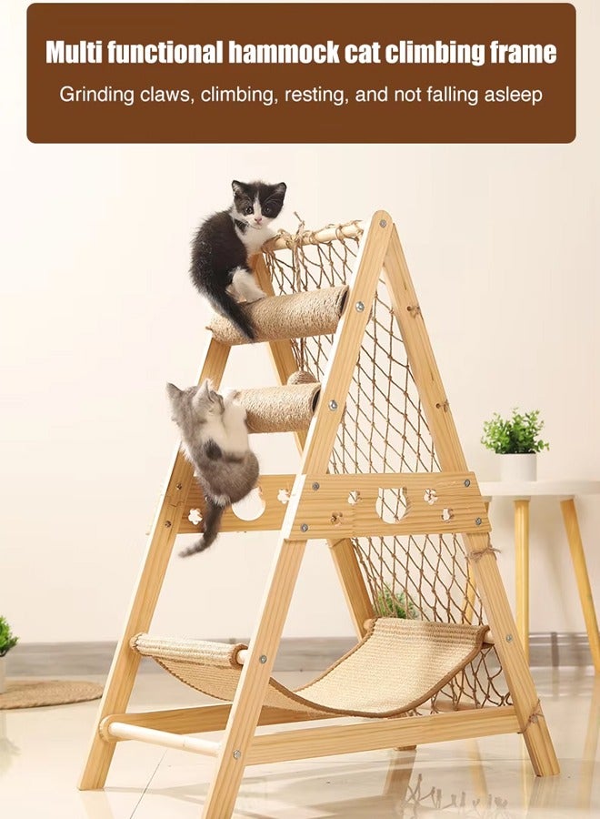 Generic Wooden Cat Climbing Frame Cat Tower, Foldable Triangle Cat Climbing Tower,  with Climbing Rope & Hammock & Climbing Net, Cat Tree Cat Tower Cat House Multifunctional Cat Climbing Frame - Image 3