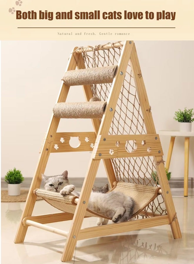 Generic Wooden Cat Climbing Frame Cat Tower, Foldable Triangle Cat Climbing Tower,  with Climbing Rope & Hammock & Climbing Net, Cat Tree Cat Tower Cat House Multifunctional Cat Climbing Frame - Image 4
