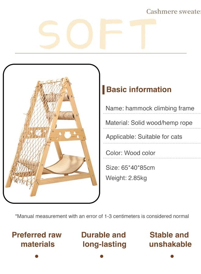 Generic Wooden Cat Climbing Frame Cat Tower, Foldable Triangle Cat Climbing Tower,  with Climbing Rope & Hammock & Climbing Net, Cat Tree Cat Tower Cat House Multifunctional Cat Climbing Frame - Image 2