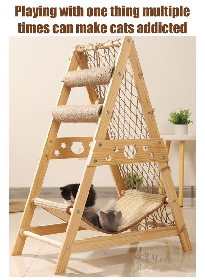 Generic Wooden Cat Climbing Frame Cat Tower, Foldable Triangle Cat Climbing Tower,  with Climbing Rope & Hammock & Climbing Net, Cat Tree Cat Tower Cat House Multifunctional Cat Climbing Frame - Image 5