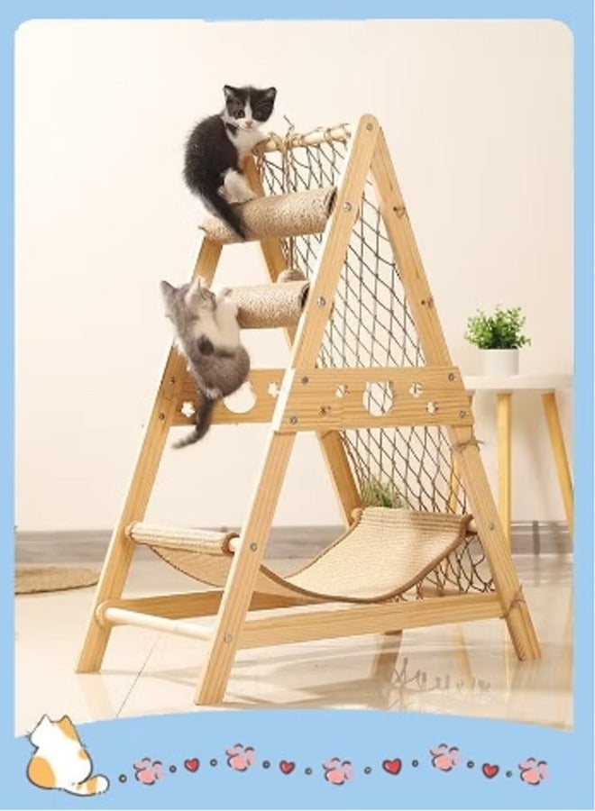 Generic Wooden Cat Climbing Frame Cat Tower, Foldable Triangle Cat Climbing Tower,  with Climbing Rope & Hammock & Climbing Net, Cat Tree Cat Tower Cat House Multifunctional Cat Climbing Frame - Image 1