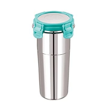 KIDINGTON Click and Seal Lock Fusion Tumbler Stainless Steel Storage Air Tight Container Pack of 1 Multi Colour 600 ML Fusion Tumbler Big - Image 5