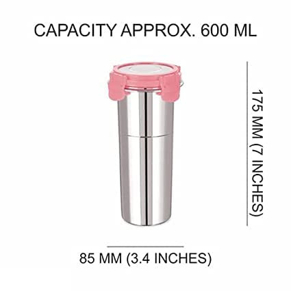 KIDINGTON Click and Seal Lock Fusion Tumbler Stainless Steel Storage Air Tight Container Pack of 1 Multi Colour 600 ML Fusion Tumbler Big - Image 2