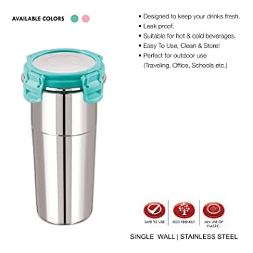 KIDINGTON Click and Seal Lock Fusion Tumbler Stainless Steel Storage Air Tight Container Pack of 1 Multi Colour 600 ML Fusion Tumbler Big - Image 4