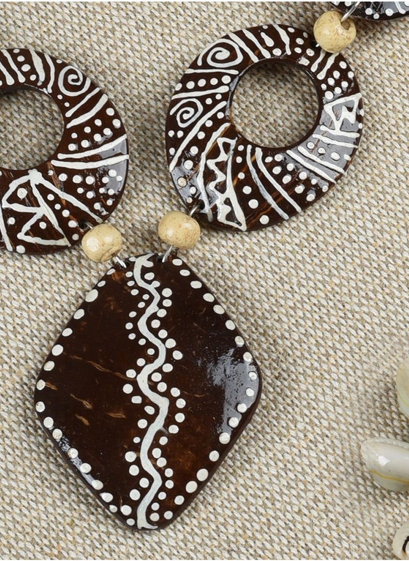 N & H - Women's Handcrafted Coconut Shell Designer Necklace with Earrings Set - Image 1
