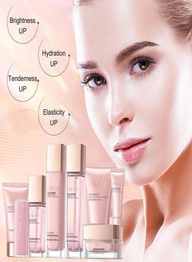 OKADY مجموعة هدايا للعناية بالبشرة والمكياج 8 في 1 مع مركب مضاد للأكسدة - منظف، تونر، لوشن، سيروم، كريم للعين، كريم BB ولون شفاه مخملي - روتين مرطب لجميع أنواع البشرة، أساسيات الإشراق اليومي - Image 3
