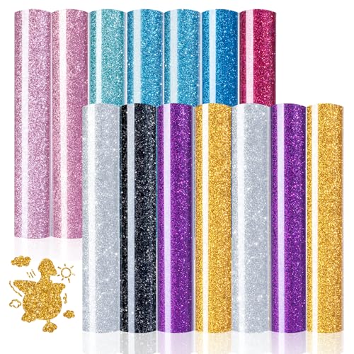 HTVRONT Glitter Heat Transfer Vinyl Bundle - 15 Pack 12" x 10" HTV Sheets Glitter HTV Vinyl for T-Shirts, Glitter Iron on Vinyl Compatible with Cricut Cutting Machine - Easy to Cut & Weed - Image 1