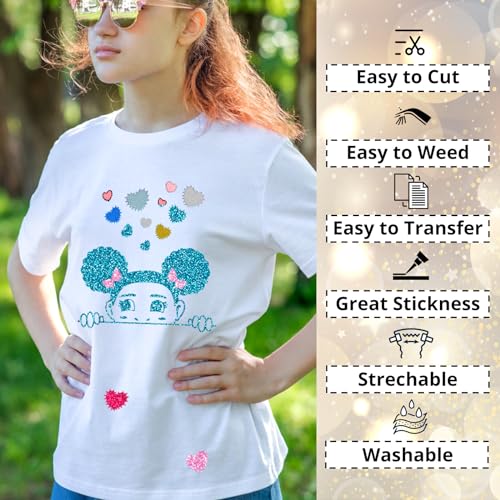 HTVRONT Glitter Heat Transfer Vinyl Bundle - 15 Pack 12" x 10" HTV Sheets Glitter HTV Vinyl for T-Shirts, Glitter Iron on Vinyl Compatible with Cricut Cutting Machine - Easy to Cut & Weed - Image 4