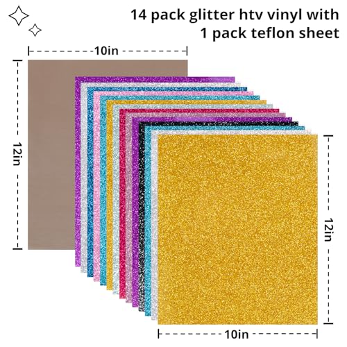 HTVRONT Glitter Heat Transfer Vinyl Bundle - 15 Pack 12" x 10" HTV Sheets Glitter HTV Vinyl for T-Shirts, Glitter Iron on Vinyl Compatible with Cricut Cutting Machine - Easy to Cut & Weed - Image 2