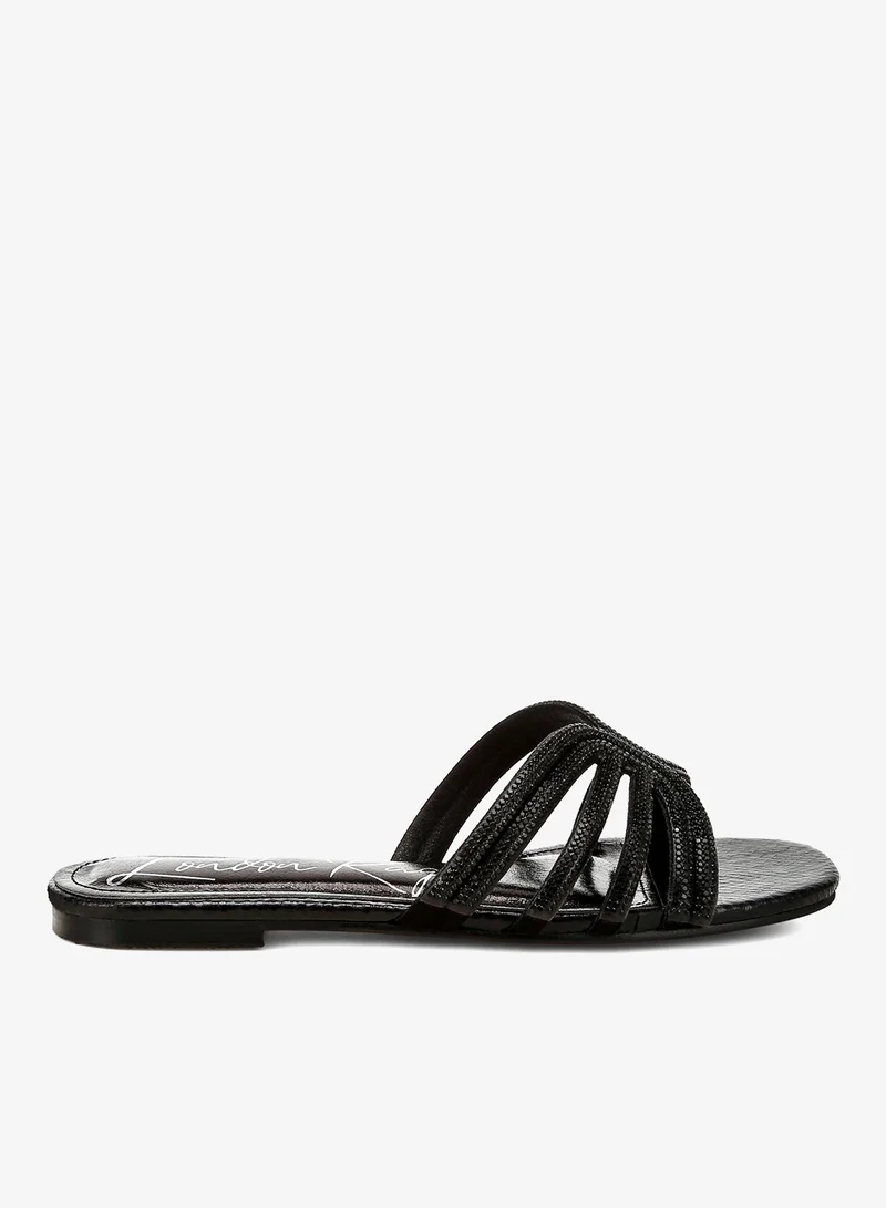 London Rag Black Rhinestone Cut Out Flats