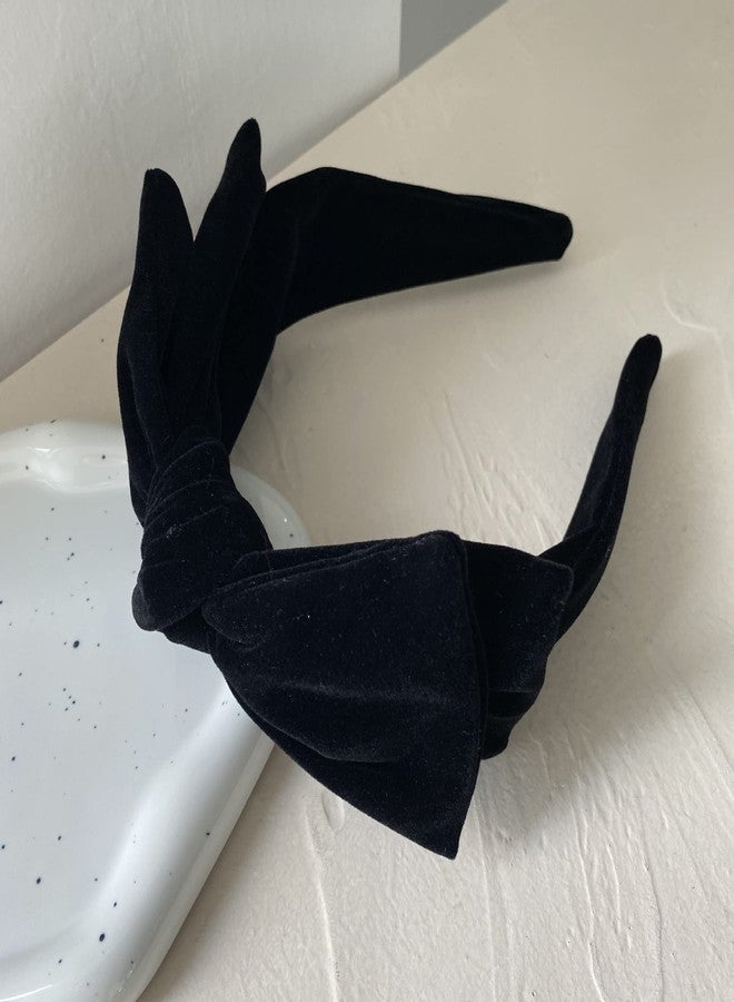 YERTTER Dainty Black Velvet Knot Bow Turban Wide Headbands Yoga Thick Headbands Wide Hairbands Headband Headwrap Hair Band Fashion Hair Accessories for Women - Image 3