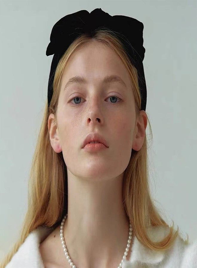 YERTTER Dainty Black Velvet Knot Bow Turban Wide Headbands Yoga Thick Headbands Wide Hairbands Headband Headwrap Hair Band Fashion Hair Accessories for Women - Image 1