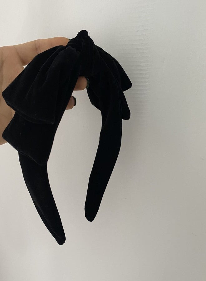 YERTTER Dainty Black Velvet Knot Bow Turban Wide Headbands Yoga Thick Headbands Wide Hairbands Headband Headwrap Hair Band Fashion Hair Accessories for Women - Image 2