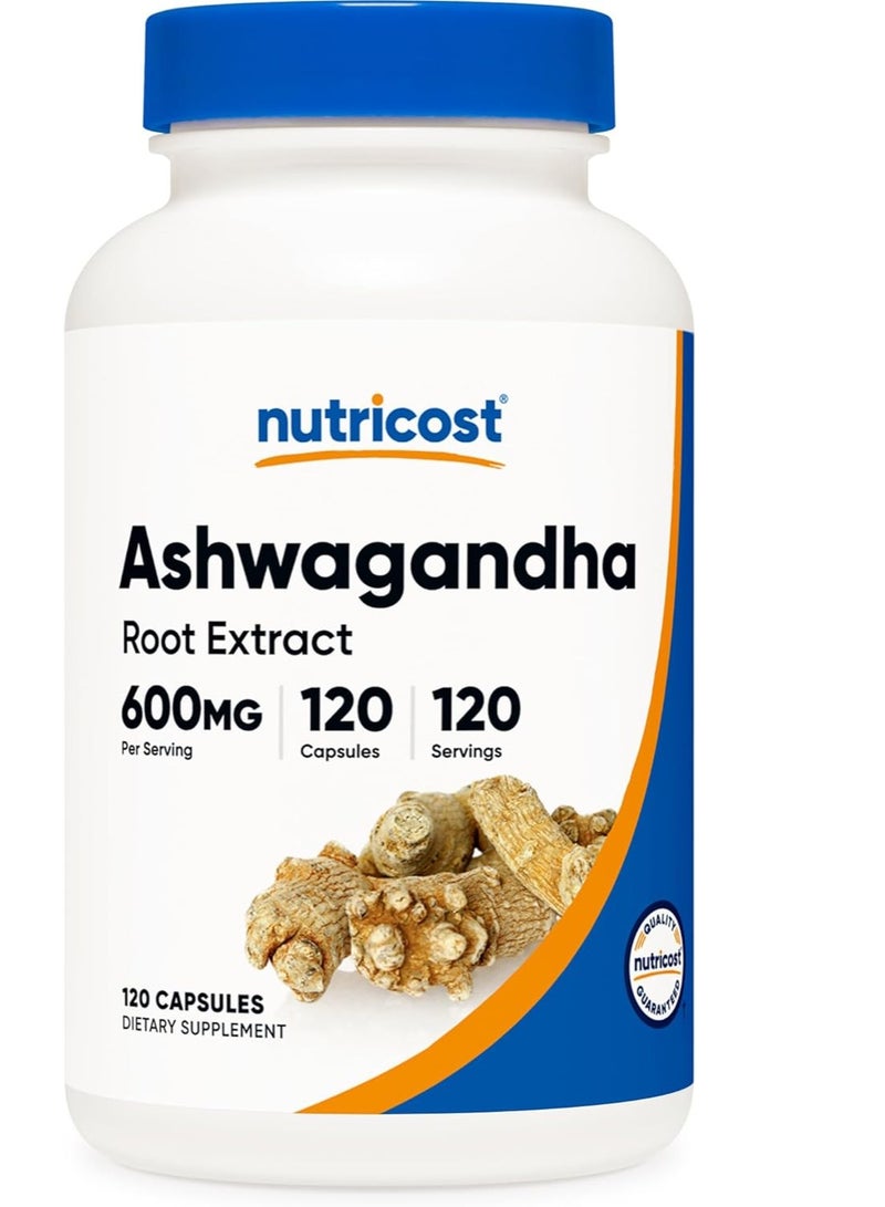 مكمل عشبي من أشواغاندا، 600 ملغ، 120 كبسولة، تكفي لمدة 4 أشهر - Image 1