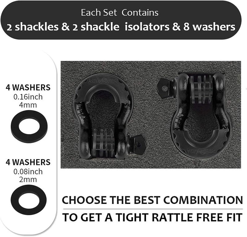 AUTOBOTS D Ring Shackles 3/4" (2 Pack) - 45,000Ib Max Break Strength With 7/8" Pin & Isolator Washers - Heavy Duty Clevis for Tow Strap, Jeep Vehicle Off Road Recovery - Black - Image 3