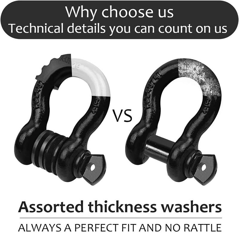 AUTOBOTS D Ring Shackles 3/4" (2 Pack) - 45,000Ib Max Break Strength With 7/8" Pin & Isolator Washers - Heavy Duty Clevis for Tow Strap, Jeep Vehicle Off Road Recovery - Black - Image 4