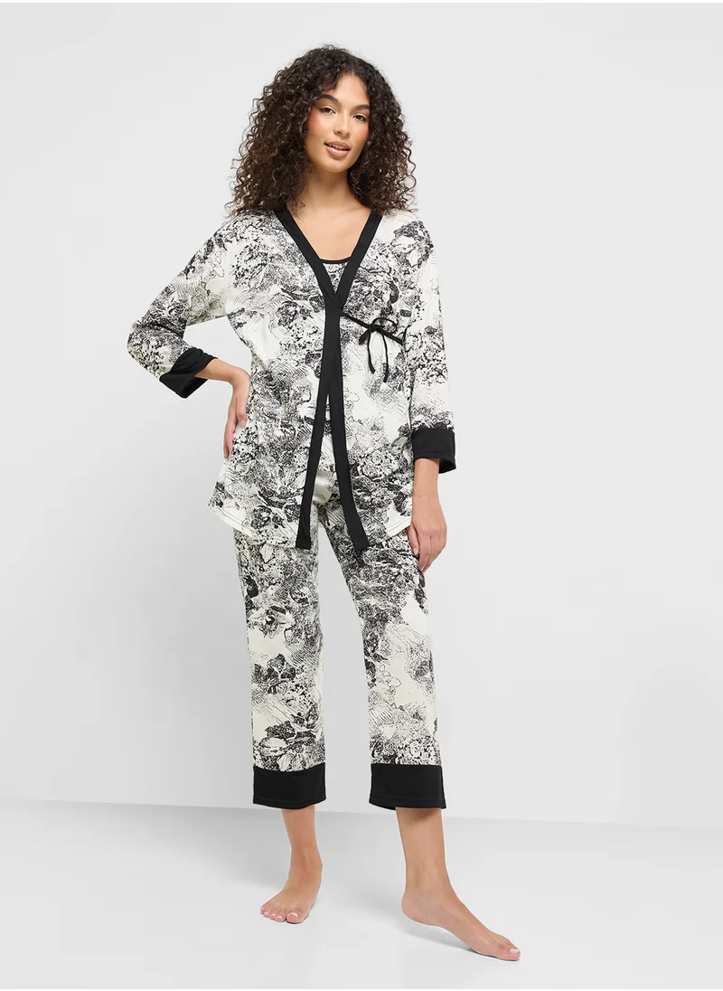 Ginger 3Pc Monochrome Cami, Shirt & Pyjama Set
