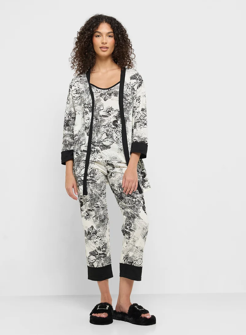 Ginger 3Pc Monochrome Cami, Shirt & Pyjama Set
