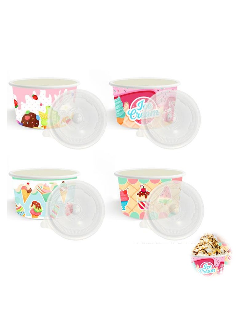 SYOSI Disposable Ice Cream Cups, Paper Treat Snack Cups, Party Bowls for Desserts, Sundaes, Hot or Cold Food, 72PCS, 4 Patterns  - Image 1