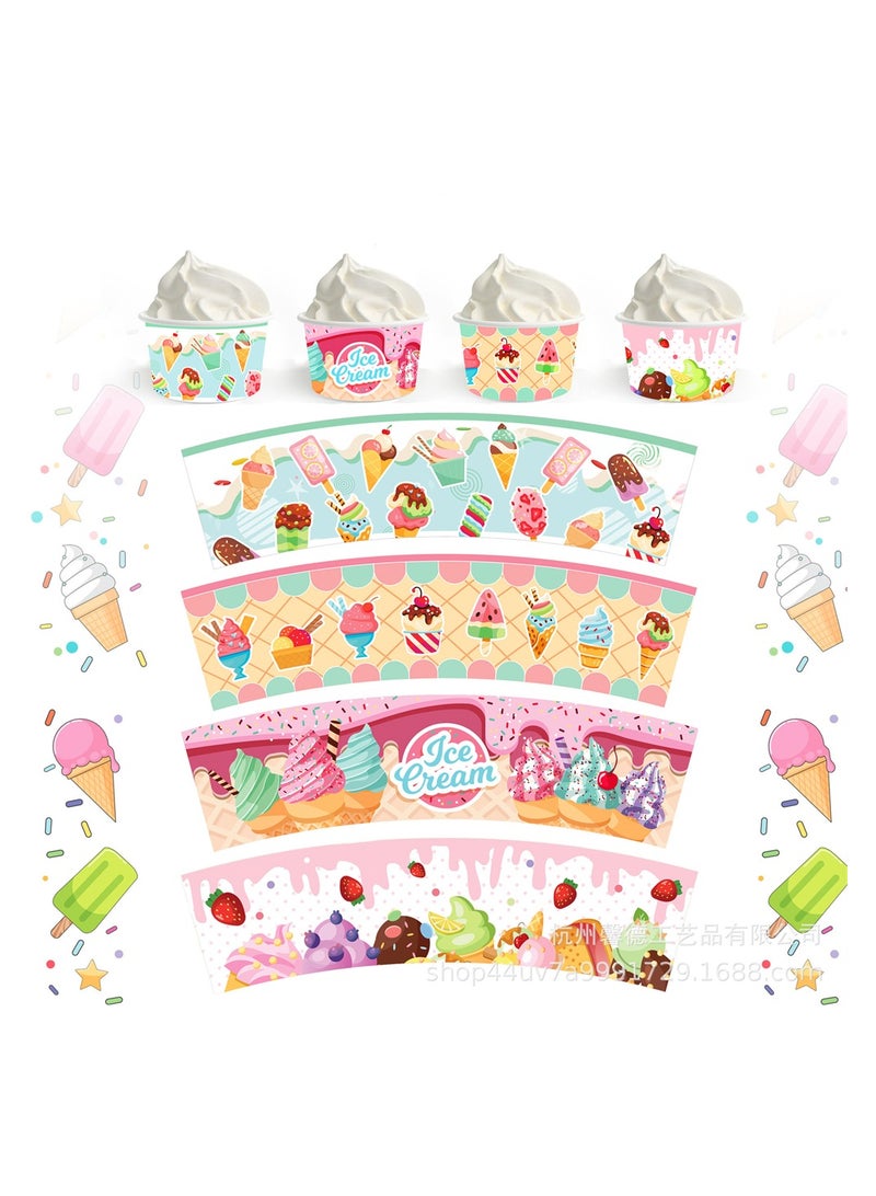 SYOSI Disposable Ice Cream Cups, Paper Treat Snack Cups, Party Bowls for Desserts, Sundaes, Hot or Cold Food, 72PCS, 4 Patterns  - Image 2