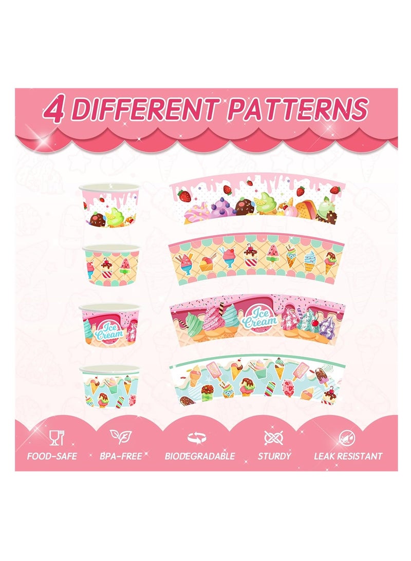 SYOSI Disposable Ice Cream Cups, Paper Treat Snack Cups, Party Bowls for Desserts, Sundaes, Hot or Cold Food, 72PCS, 4 Patterns  - Image 3