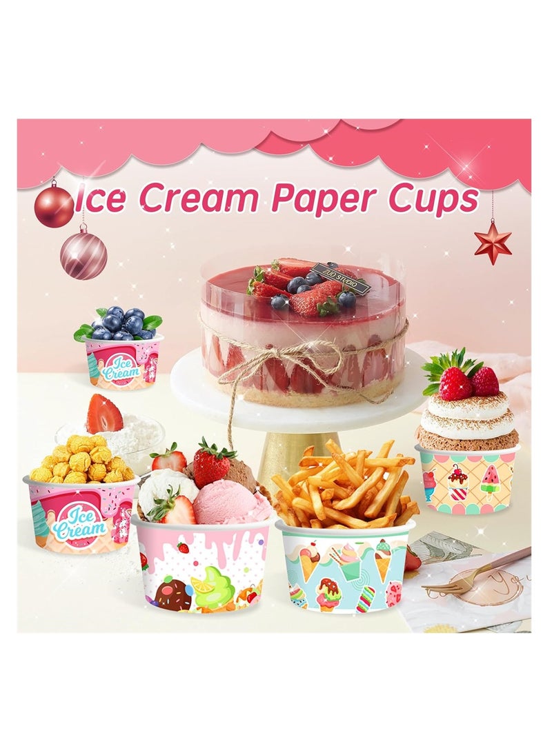 SYOSI Disposable Ice Cream Cups, Paper Treat Snack Cups, Party Bowls for Desserts, Sundaes, Hot or Cold Food, 72PCS, 4 Patterns  - Image 4
