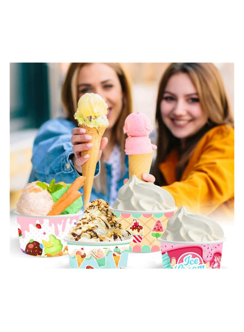 SYOSI Disposable Ice Cream Cups, Paper Treat Snack Cups, Party Bowls for Desserts, Sundaes, Hot or Cold Food, 72PCS, 4 Patterns  - Image 5