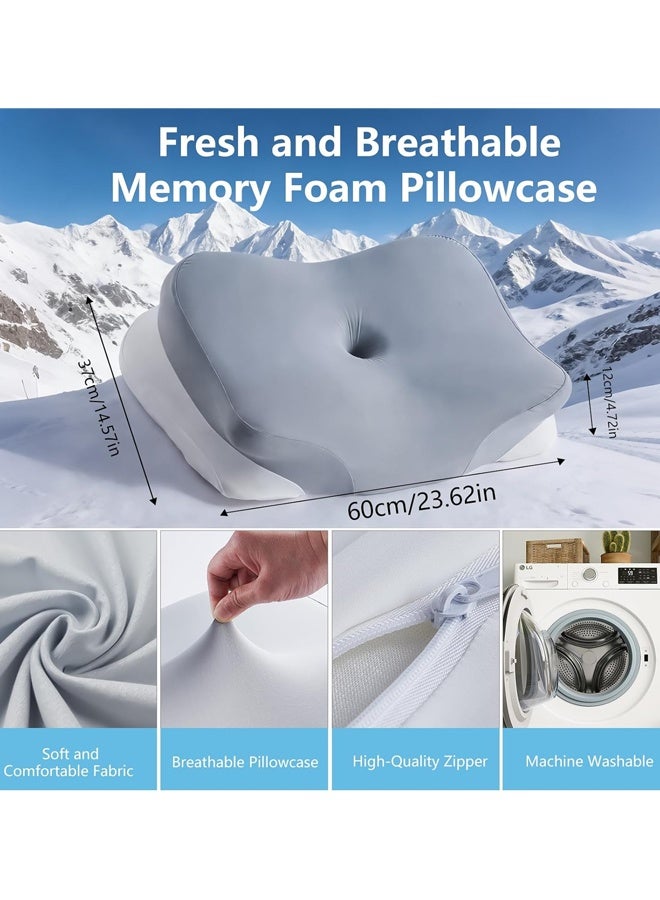 Cervical Support Pillow, Ergonomic Curve, High Density Memory Foam Pillow for Side Sleeper, Face Up and Down Sleeping, with Washable Cover, 60 x 37 x 13/12 cm - Image 2