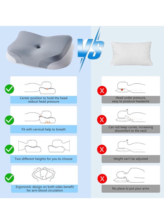 Cervical Support Pillow, Ergonomic Curve, High Density Memory Foam Pillow for Side Sleeper, Face Up and Down Sleeping, with Washable Cover, 60 x 37 x 13/12 cm - Image 3