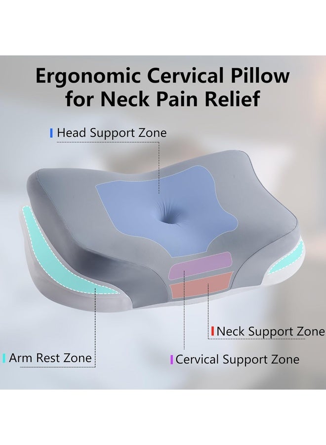 Cervical Support Pillow, Ergonomic Curve, High Density Memory Foam Pillow for Side Sleeper, Face Up and Down Sleeping, with Washable Cover, 60 x 37 x 13/12 cm - Image 5